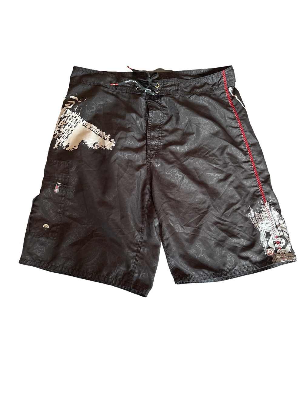 OP Black Swim Board Shorts with White and Red Accents